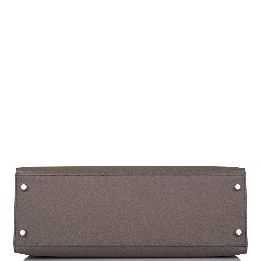 Hermes Kelly 32cm Bi-Color Etain and Bleu Electric Epsom Sellier Palladium Hardware