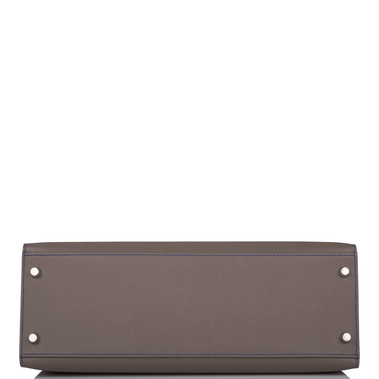 Hermes Kelly 32cm Bi-Color Etain and Bleu Electric Epsom Sellier Palladium Hardware