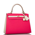 Hermes Kelly 25cm  Bi-Color Rose Extreme and Craie Epsom Sellier Permabrass Hardware