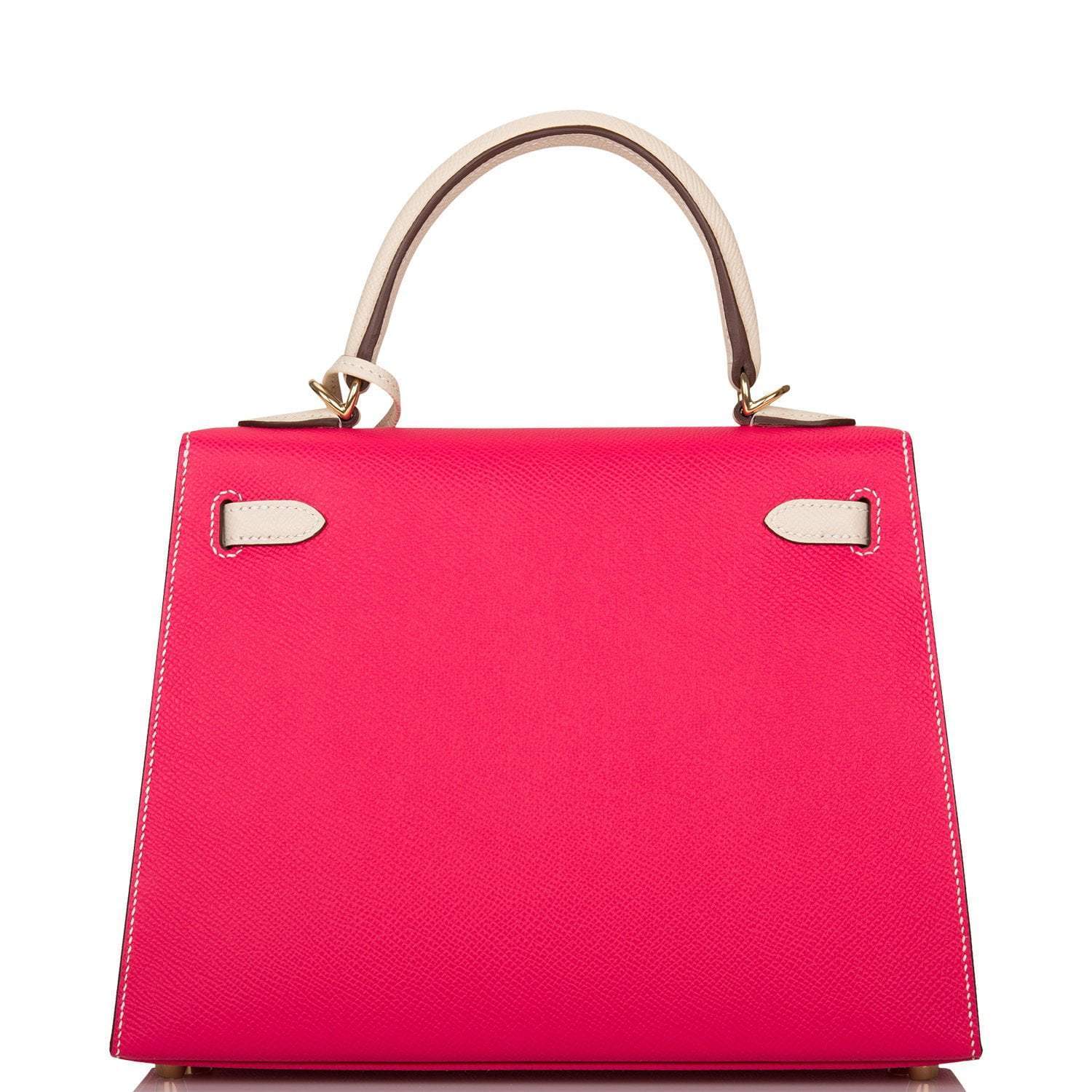 Hermes Kelly 25cm  Bi-Color Rose Extreme and Craie Epsom Sellier Permabrass Hardware