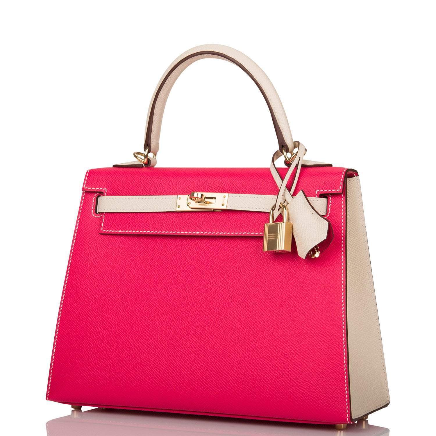 Hermes Kelly 25cm  Bi-Color Rose Extreme and Craie Epsom Sellier Permabrass Hardware