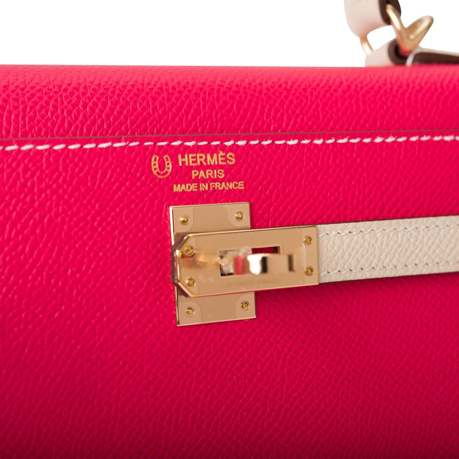 Hermes Kelly 25cm  Bi-Color Rose Extreme and Craie Epsom Sellier Permabrass Hardware