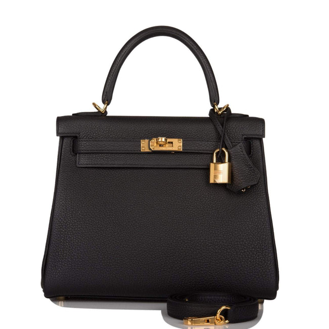 Hermes Kelly Retourne 25 Black Togo Gold Hardware Hover Image