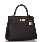 Hermes Kelly Retourne 25 Black Togo Gold Hardware