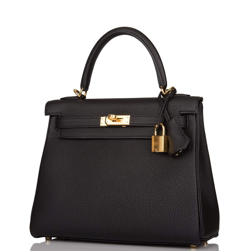 Hermes Kelly Retourne 25 Black Togo Gold Hardware