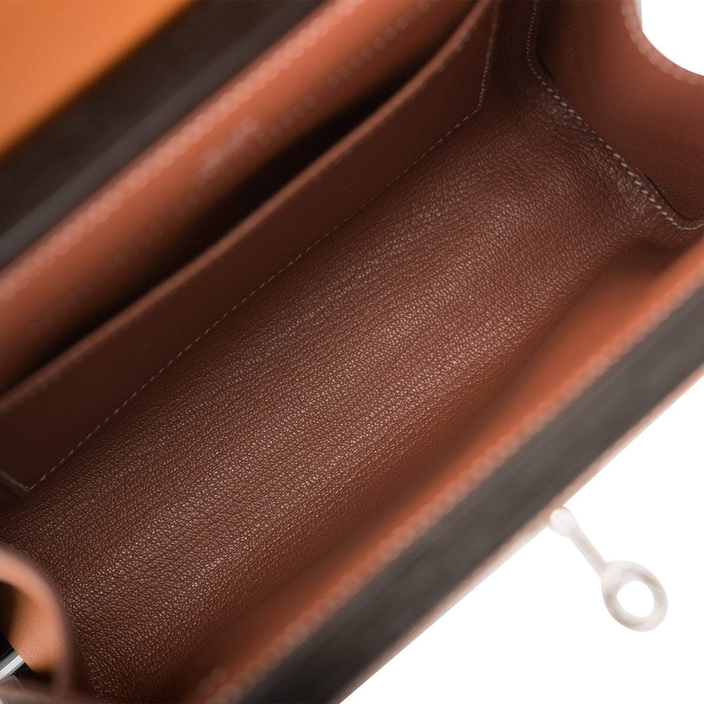 Hermes Fauve Barenia and Natural Wood "Kelly Wood" 22cm Palladium Hardware