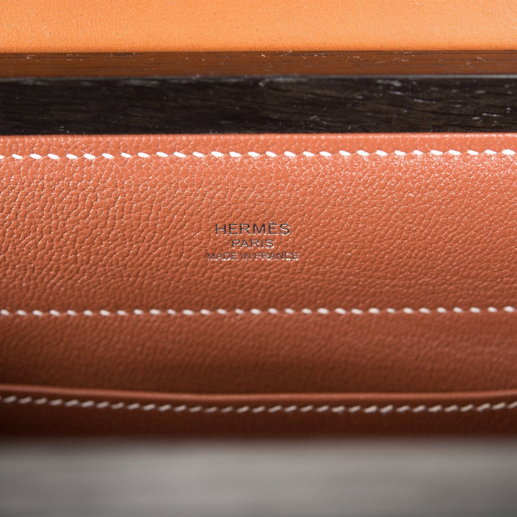 Hermes Fauve Barenia and Natural Wood "Kelly Wood" 22cm Palladium Hardware