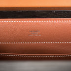 Hermes Fauve Barenia and Natural Wood "Kelly Wood" 22cm Palladium Hardware