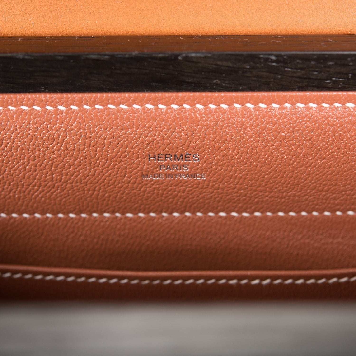 Hermes Fauve Barenia and Natural Wood "Kelly Wood" 22cm Palladium Hardware