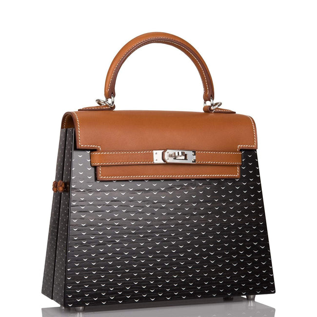 Hermes Fauve Barenia and Natural Wood "Kelly Wood" 22cm Palladium Hardware Main Image