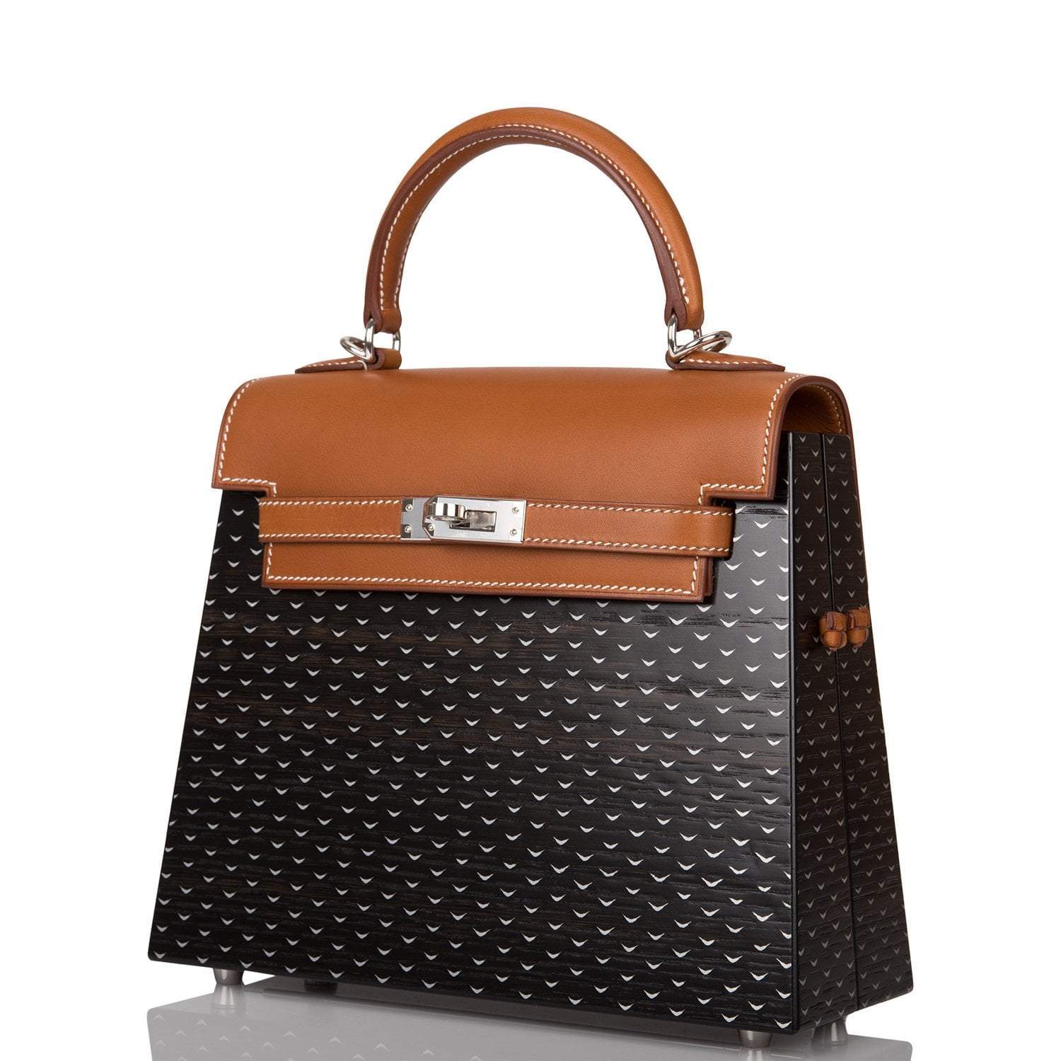 Hermes Fauve Barenia and Natural Wood "Kelly Wood" 22cm Palladium Hardware