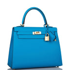 Hermes Kelly Sellier 25 Bleu Frida Epsom Gold Hardware
