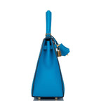 Hermes Kelly Sellier 25 Bleu Frida Epsom Gold Hardware
