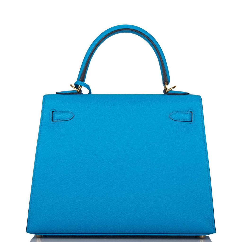 Hermes Kelly Sellier 25 Bleu Frida Epsom Gold Hardware