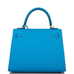 Hermes Kelly Sellier 25 Bleu Frida Epsom Gold Hardware