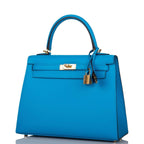 Hermes Kelly Sellier 25 Bleu Frida Epsom Gold Hardware