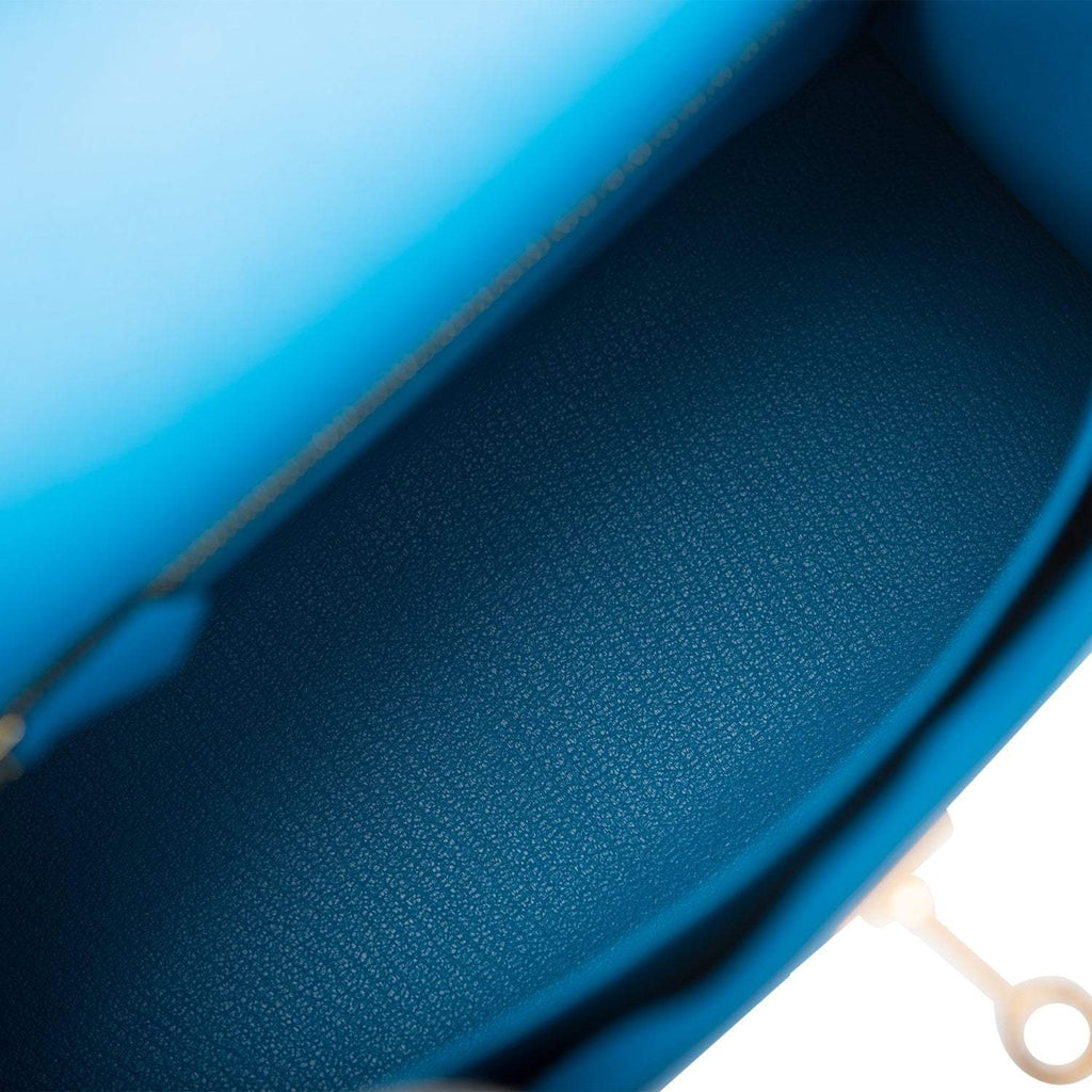 Hermes Kelly Sellier 25 Bleu Frida Epsom Gold Hardware