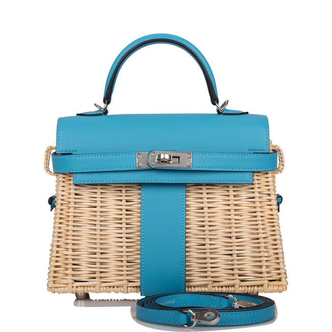 Hermes Bleu du Nord Swift Mini Picnic Kelly Bag 20cm Palladium Hardware Hover Image