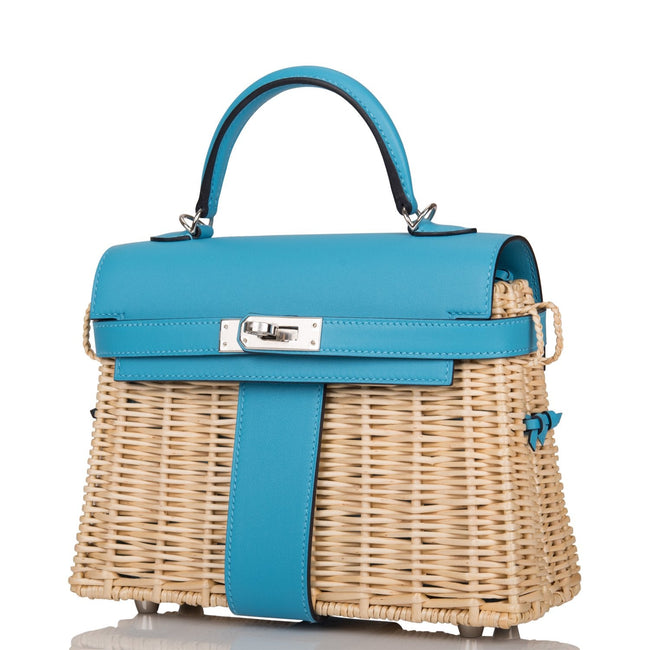 Hermes Bleu du Nord Swift Mini Picnic Kelly Bag 20cm Palladium Hardware Main Image