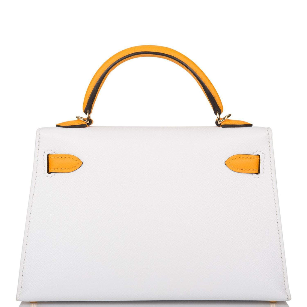 Hermes Horseshoe Stamp (HSS) White and Jaune D'Or Epsom Sellier Kelly 20cm Permabrass Hardware