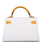 Hermes Horseshoe Stamp (HSS) White and Jaune D'Or Epsom Sellier Kelly 20cm Permabrass Hardware