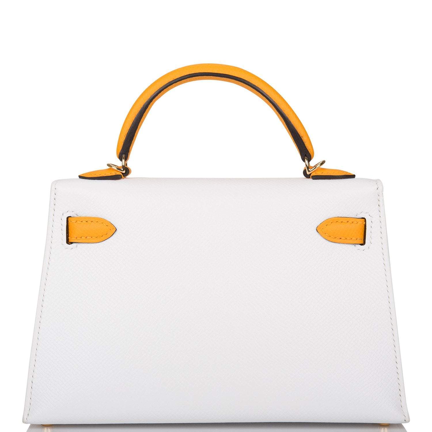 Hermes Horseshoe Stamp (HSS) White and Jaune D'Or Epsom Sellier Kelly 20cm Permabrass Hardware