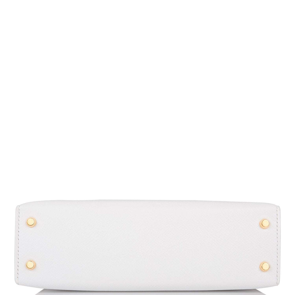 Hermes Horseshoe Stamp (HSS) White and Jaune D'Or Epsom Sellier Kelly 20cm Permabrass Hardware