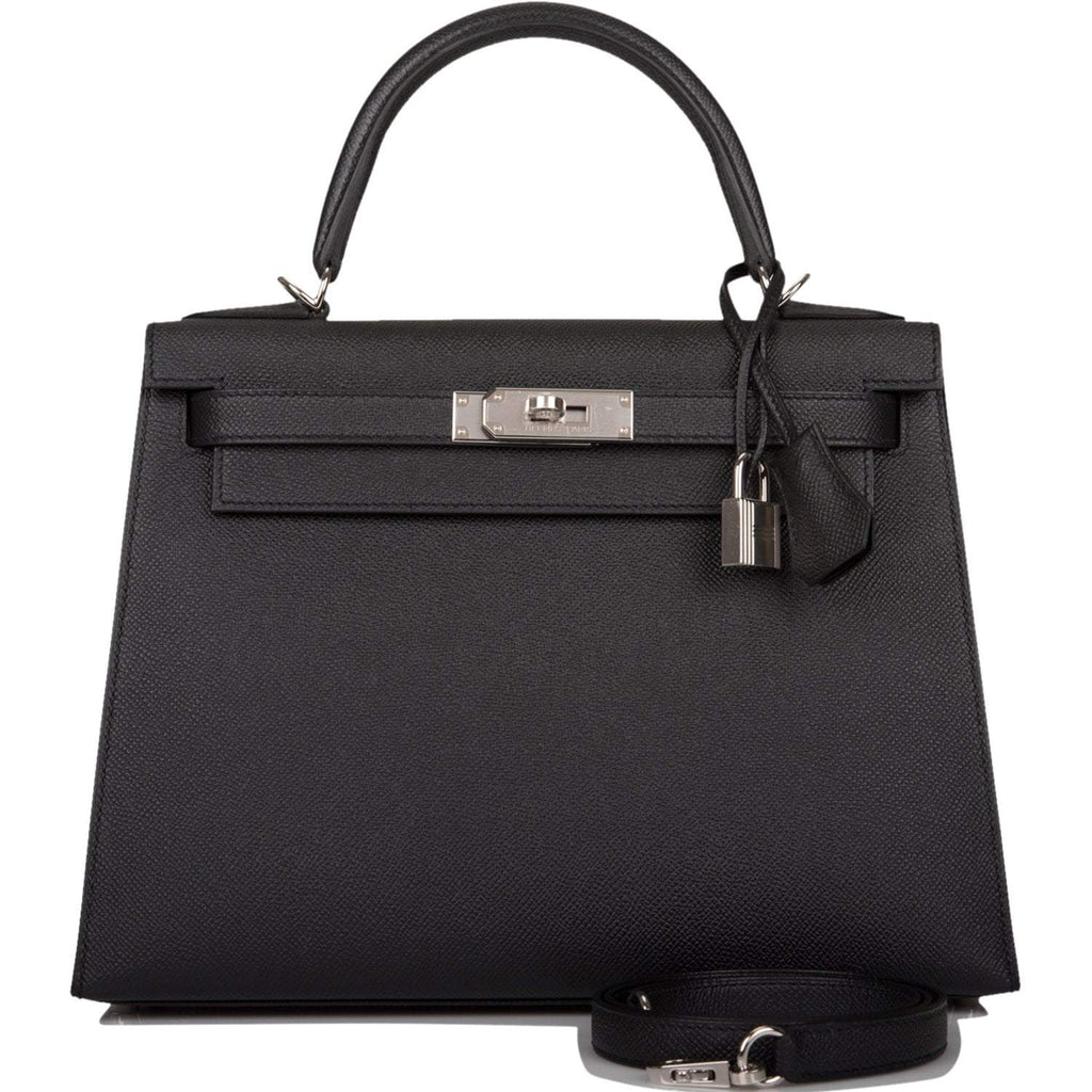 Hermes Black Epsom Sellier Kelly 28cm Palladium Hardware