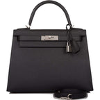 Hermes Black Epsom Sellier Kelly 28cm Palladium Hardware