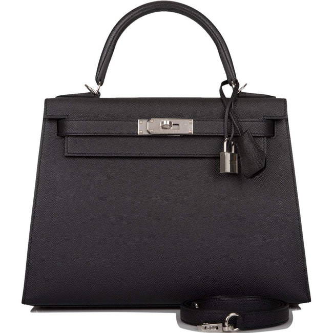 Hermes Black Epsom Sellier Kelly 28cm Palladium Hardware Hover Image