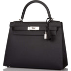 Hermes Black Epsom Sellier Kelly 28cm Palladium Hardware