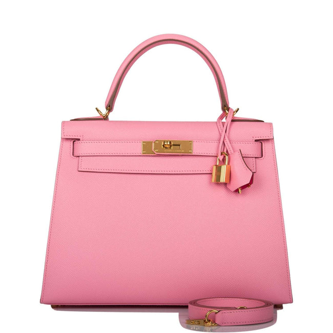 Hermes Horseshoe Stamp (HSS) Rose Confetti Verso Epsom Sellier Kelly 28cm Gold Hardware Hover Image