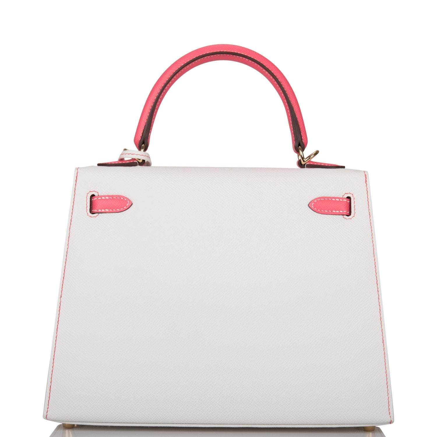 Hermes Horseshoe Stamp (HSS) Bi-Color White and Rose Azalee Epsom Sellier Kelly 25cm Permabrass Hardware