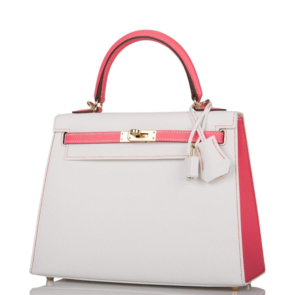 Hermes Horseshoe Stamp (HSS) Bi-Color White and Rose Azalee Epsom Sellier Kelly 25cm Permabrass Hardware
