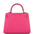 Hermes Rose Tyrien Ostrich Sellier Kelly 25cm Palladium Hardware