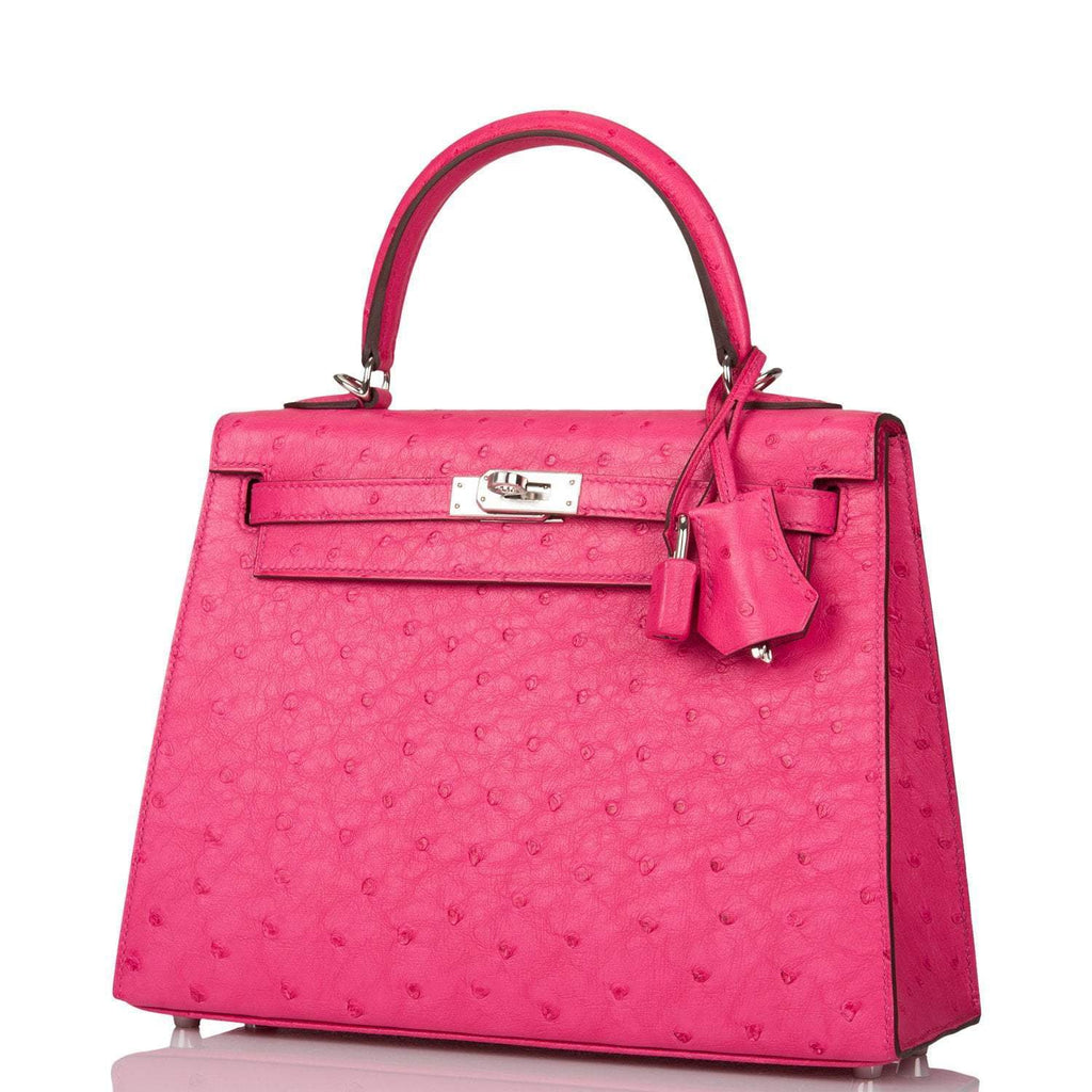 Hermes Rose Tyrien Ostrich Sellier Kelly 25cm Palladium Hardware
