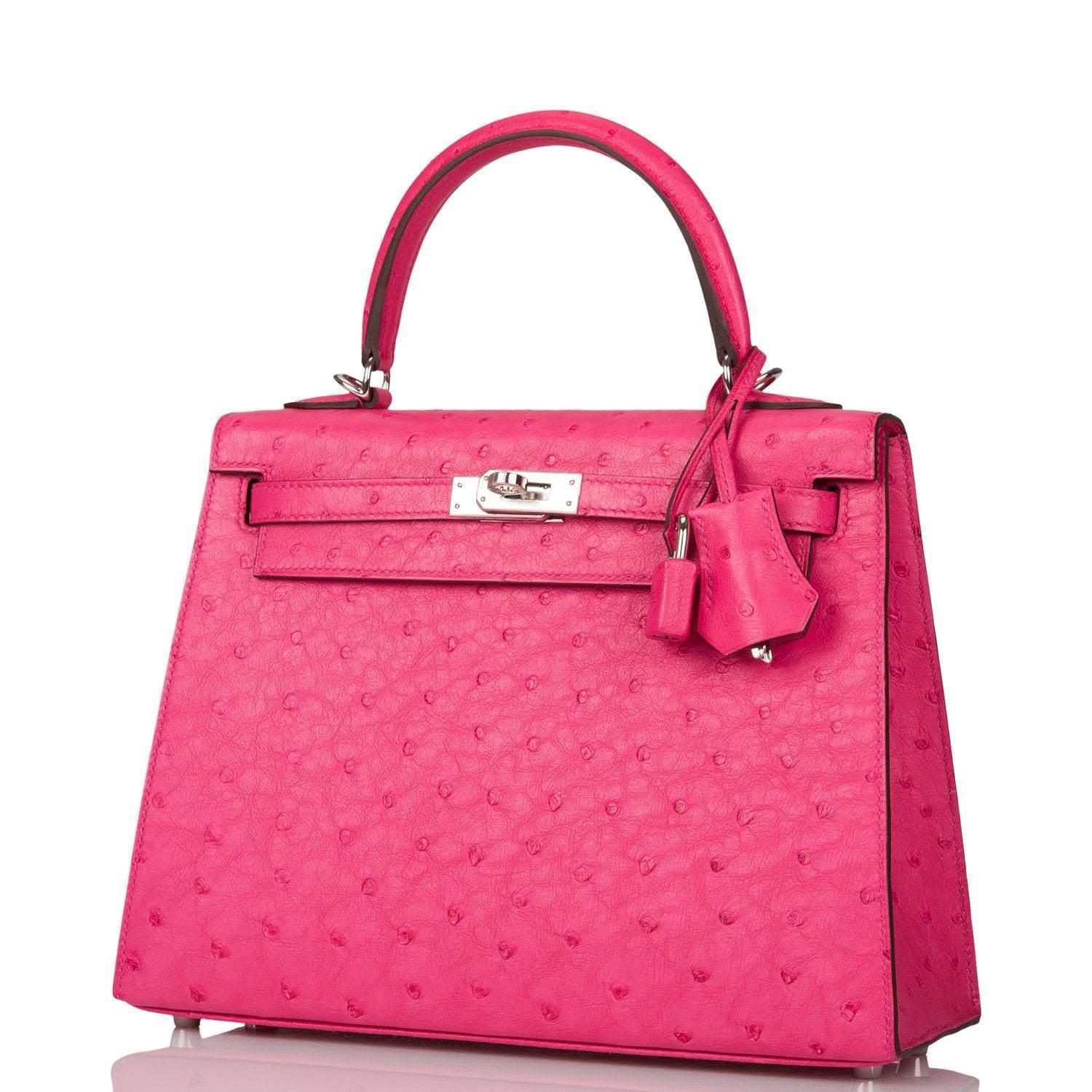 Hermes Rose Tyrien Ostrich Sellier Kelly 25cm Palladium Hardware