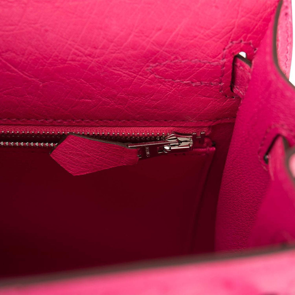 Hermes Rose Tyrien Ostrich Sellier Kelly 25cm Palladium Hardware