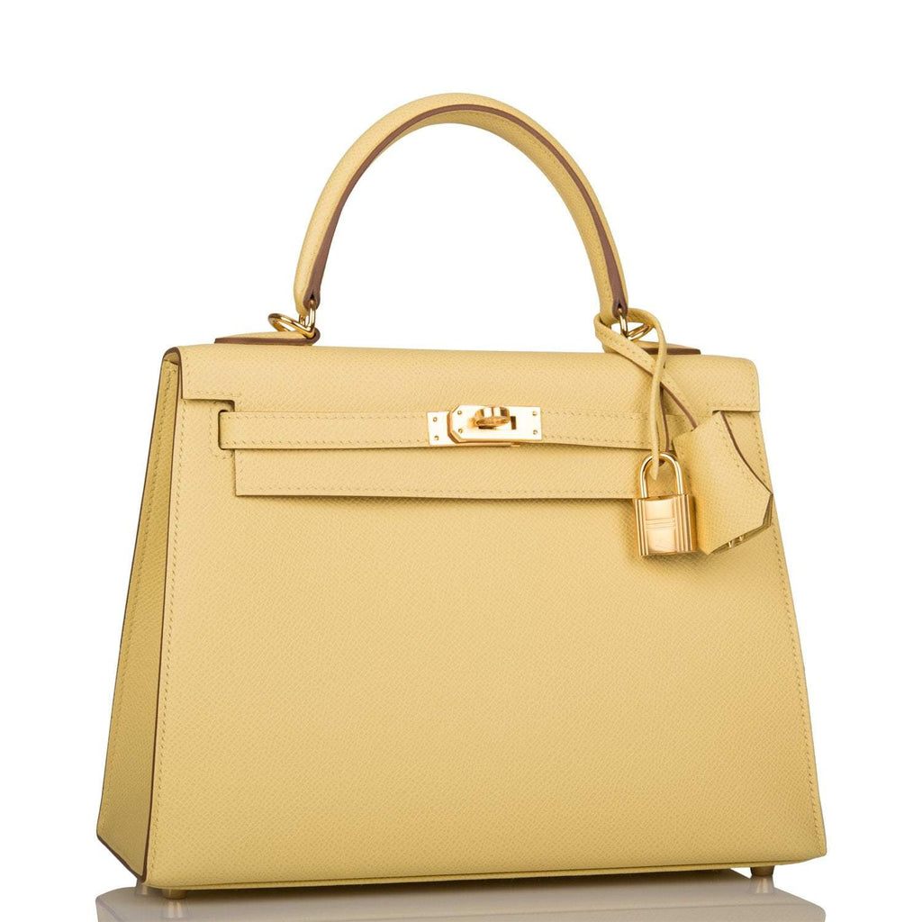 Hermes Jaune Poussin Epsom Sellier Kelly 25cm Gold Hardware