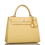 Hermes Jaune Poussin Epsom Sellier Kelly 25cm Gold Hardware