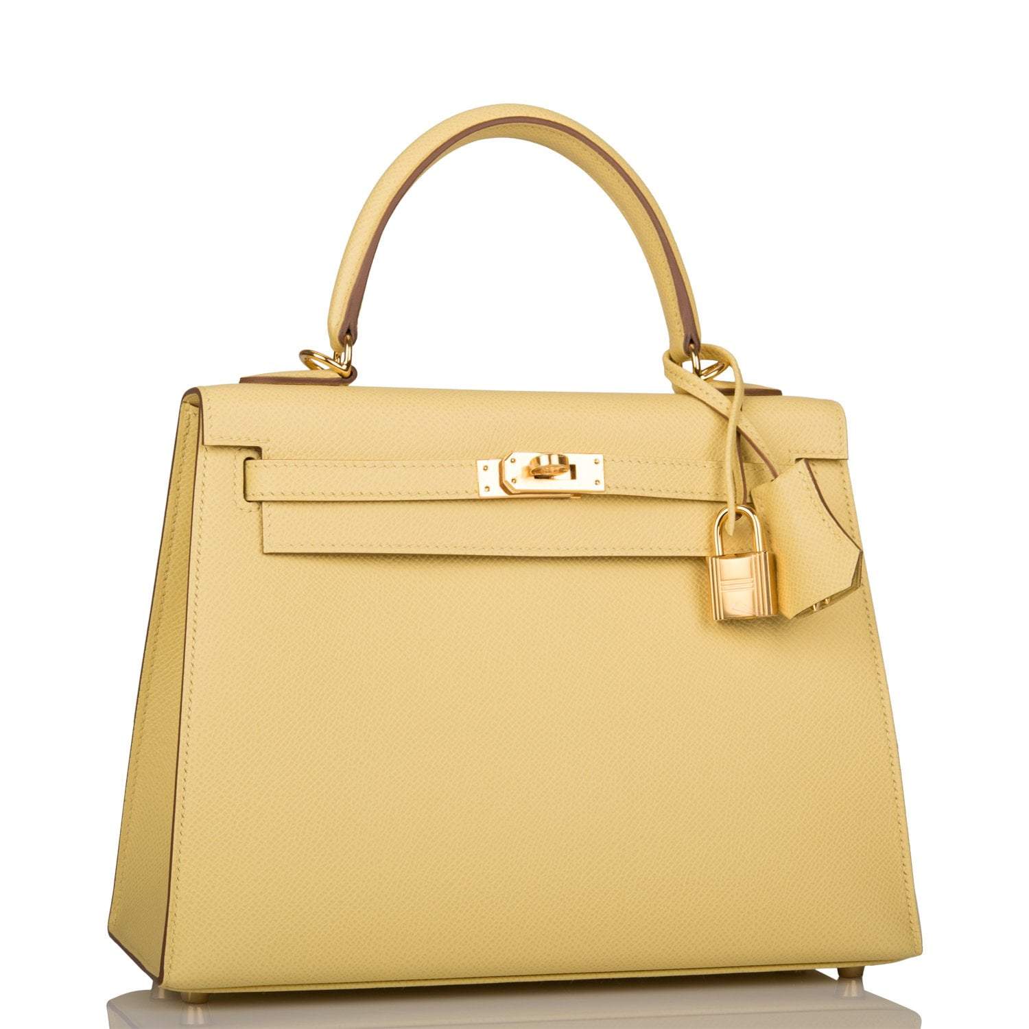 Hermes Jaune Poussin Epsom Sellier Kelly 25cm Gold Hardware