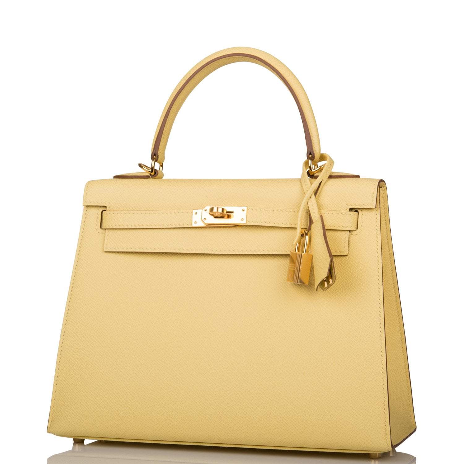 Hermes Jaune Poussin Epsom Sellier Kelly 25cm Gold Hardware