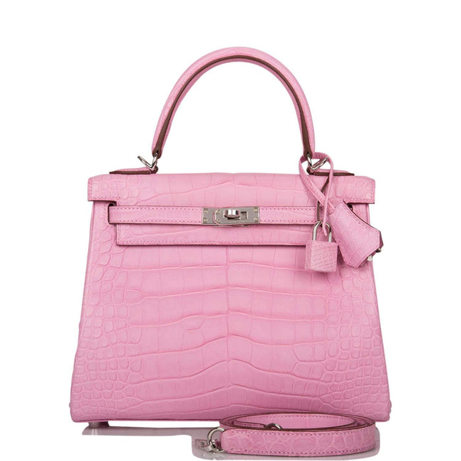 Hermes Bubblegum 5P Matte Alligator Retourne Kelly 25cm Palladium Hardware Hover Image