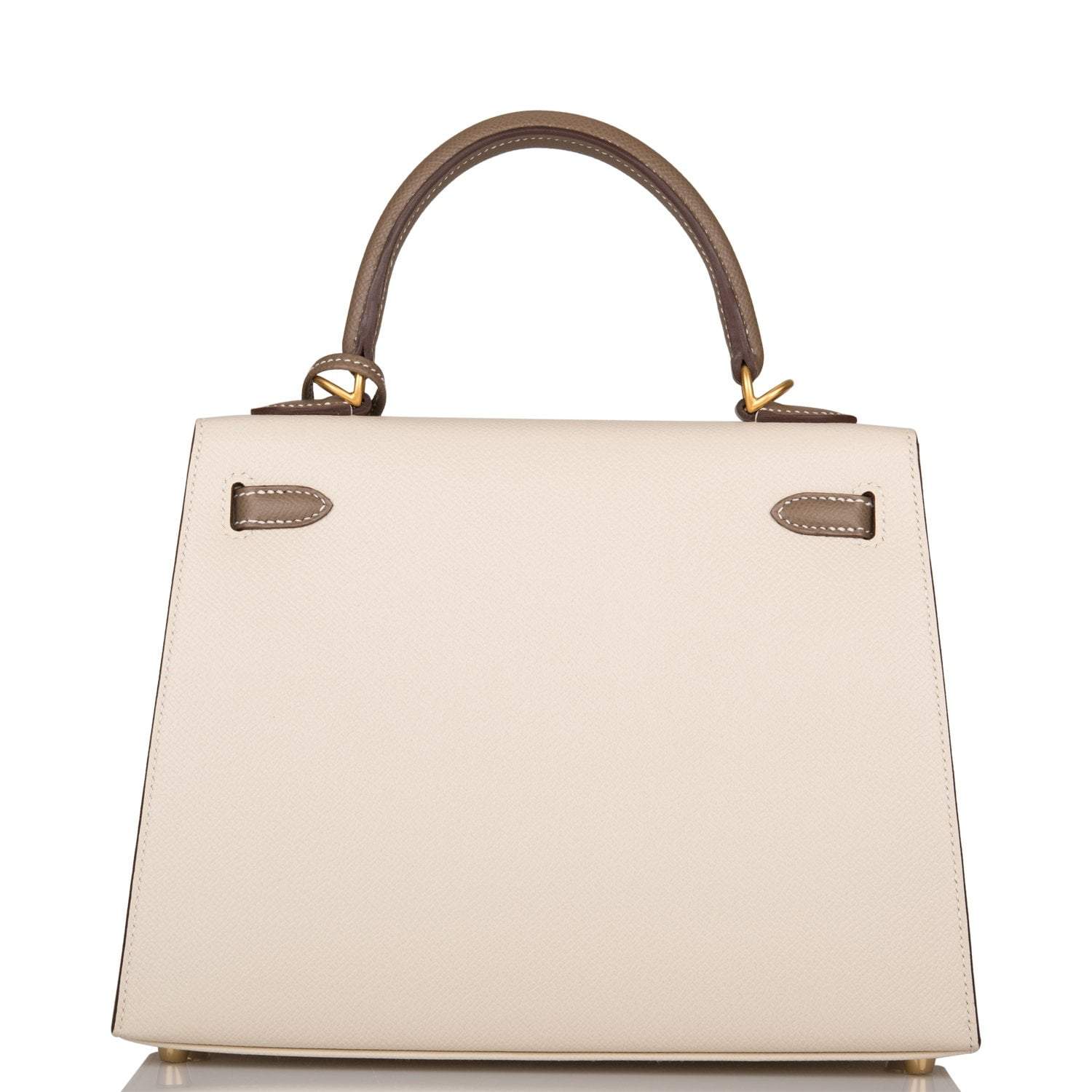 Hermes Kelly 25cm Bi-Color Craie and Etoupe Epsom Sellier  Brushed Gold Hardware