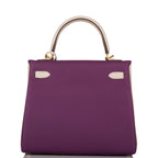 Hermes Kelly 25cm Brushed Gold Hardware Bi-Color Anemone and Craie Togo Retourne