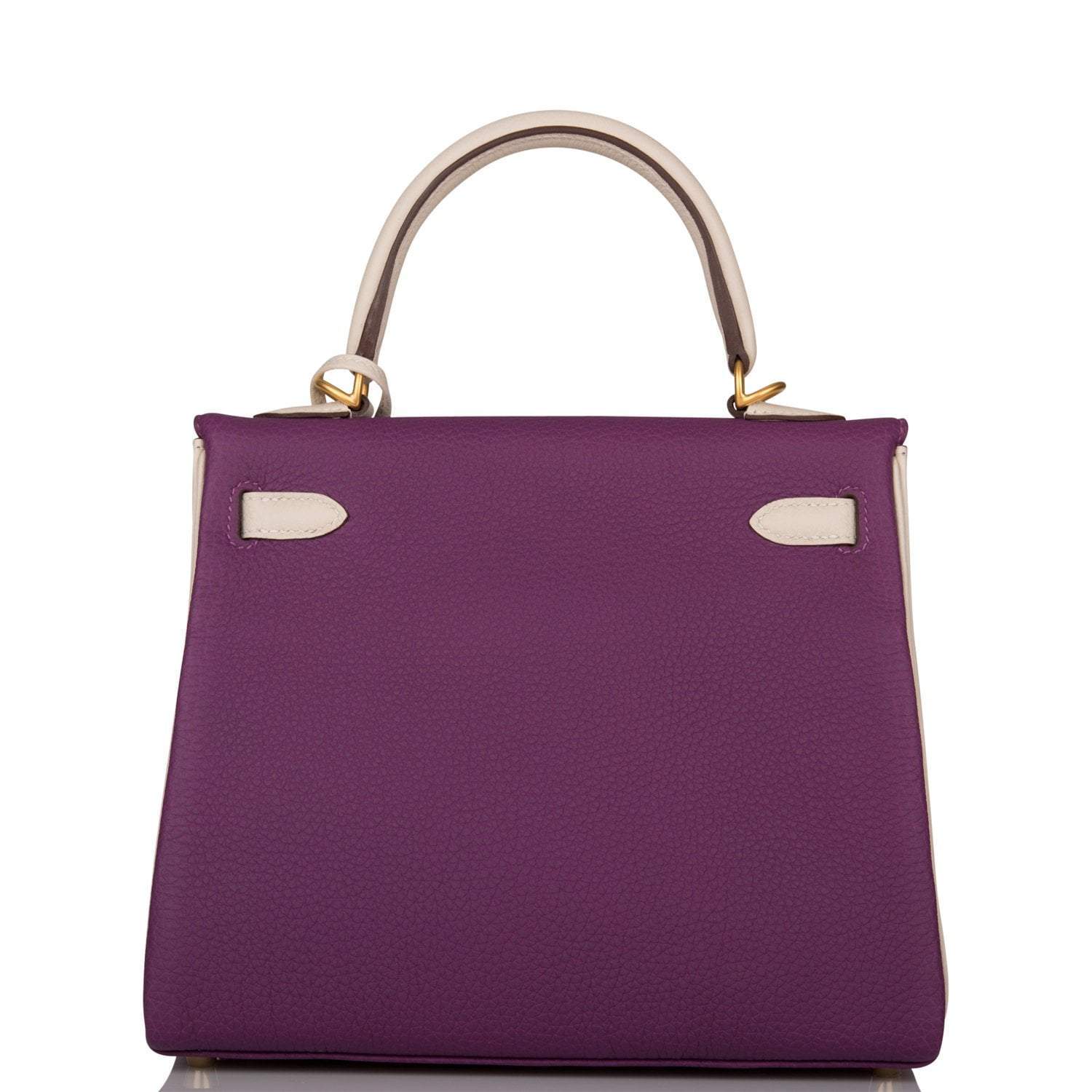 Hermes Kelly 25cm Brushed Gold Hardware Bi-Color Anemone and Craie Togo Retourne