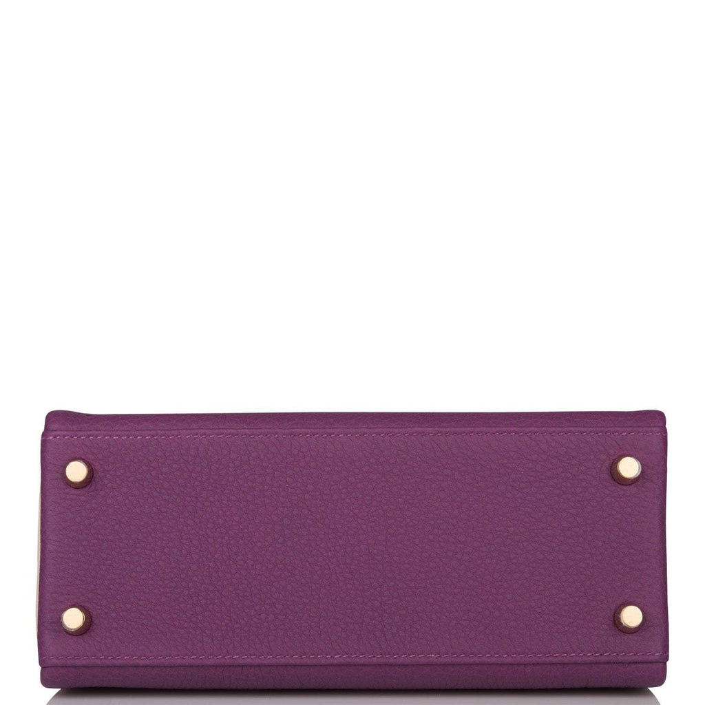 Hermes Kelly 25cm Brushed Gold Hardware Bi-Color Anemone and Craie Togo Retourne