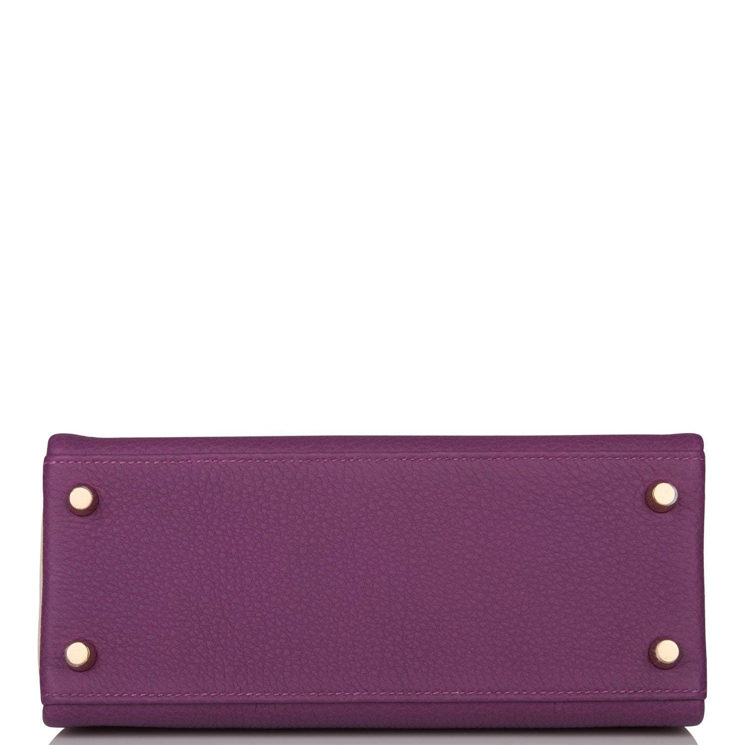 Hermes Kelly 25cm Brushed Gold Hardware Bi-Color Anemone and Craie Togo Retourne