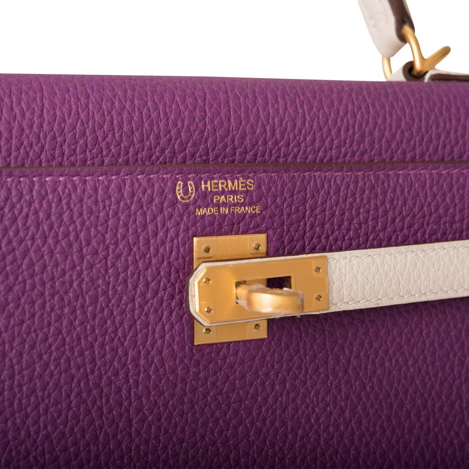 Hermes Kelly 25cm Brushed Gold Hardware Bi-Color Anemone and Craie Togo Retourne