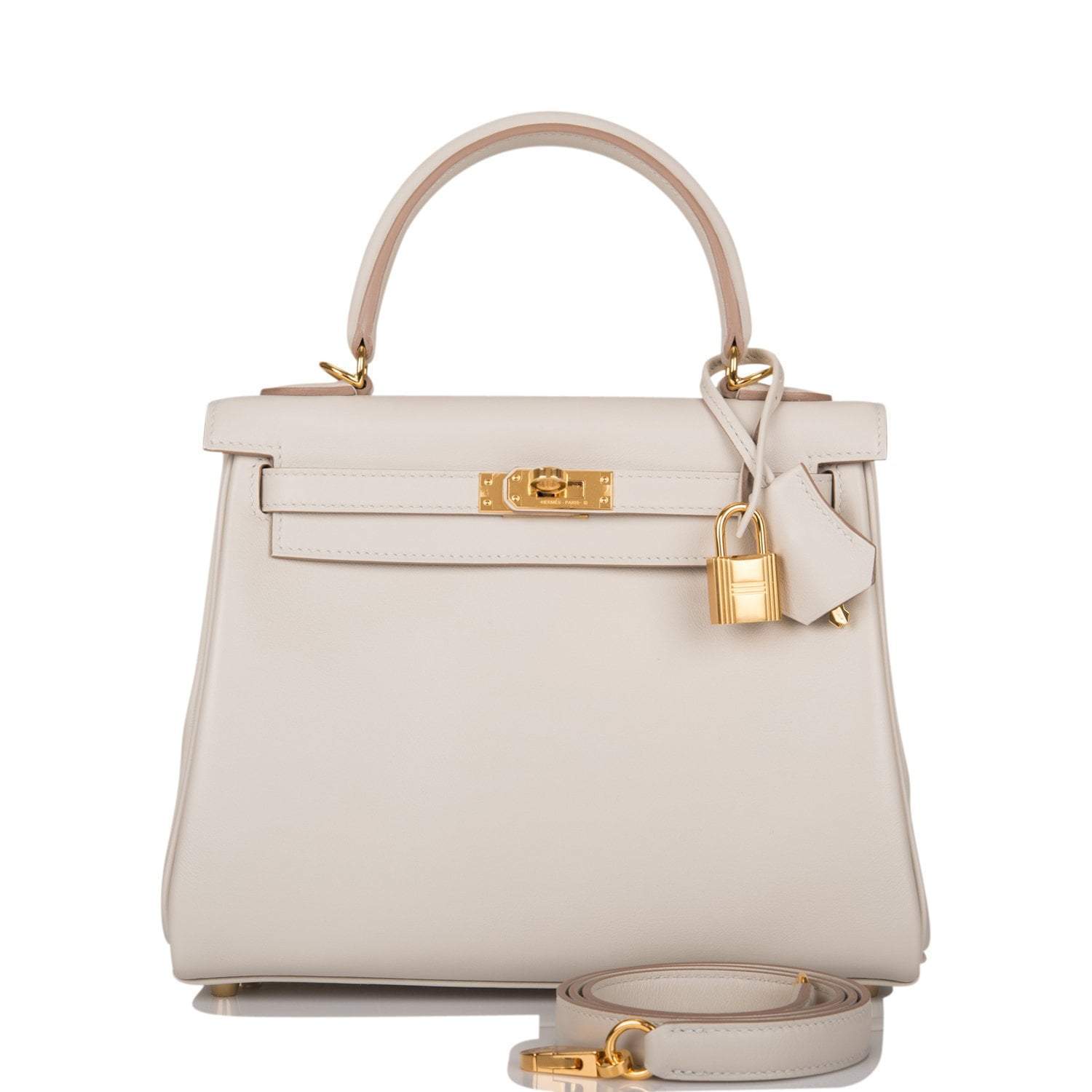 Hermes Gris Perle Swift Retourne Kelly 25cm Gold Hardware